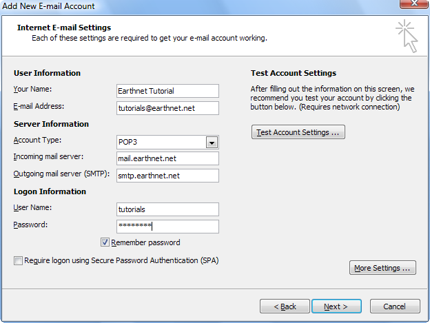 email setup for outlook 2007